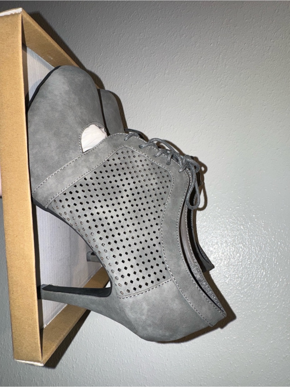 Bonnibel Light Gray Perforated Heeled Booties